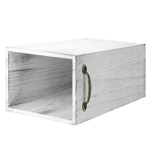 Rustic Farmhouse Wood Wastebasket Trash Can, Square Garbage Container Bin with Decorative Metal Handle for Home