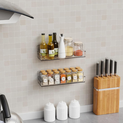 Yieach 4 Pack Adhesive,11.5L 3.6W,Stick Clear Spice Rack Wall Mount with x on Seasoning Jar Spice Organization