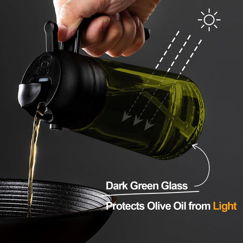 16oz Olive Oil Dispenser for Kitchen - 2 in 1 Olive Oil Dispenser and Oil Sprayer, Black (Light Blockage)