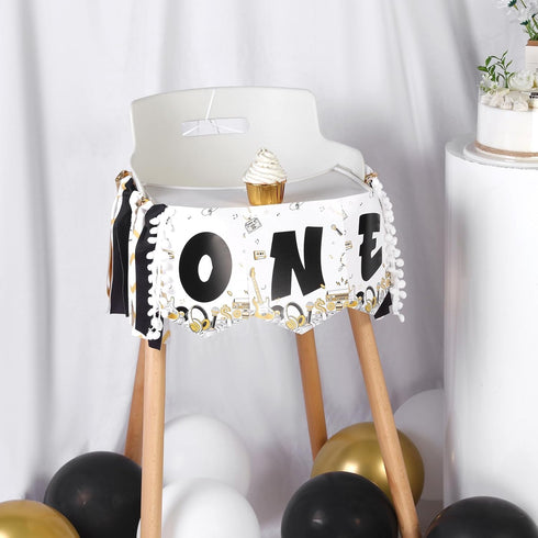 1st Notorious One High Chair Banner for Boys - Black and Gold - Hip Hop Birthday Party Decoration