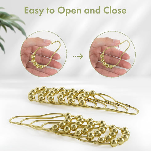 Amazer Gold Shower Curtain Hooks, 12 Pcs Stainless Steel Rings, Rust Proof Shower Hooks for Bathroom Curtain