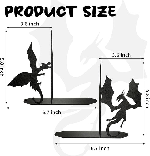 ENCIMART Dragon Metal Bookends Decorative, Unique Office Desk Book Ends for Shelves Bookshelf Home Office Desk