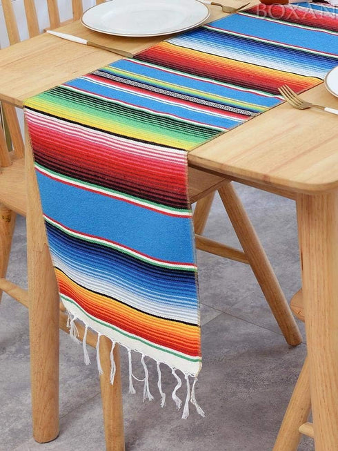 BOXAN Mexican Serape Table Runner, 14 x 84 Inch Fringe Cotton Blanket for Party Wedding Decorations