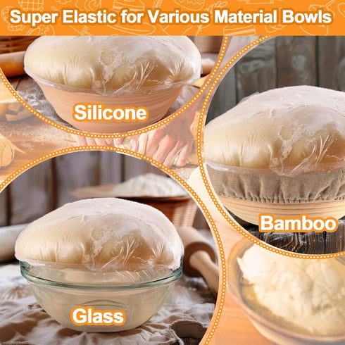 200PCS Reusable Elastic Bowl Covers for Bread Proofing, Sourdough Baking Cover, Stretchable Plastic Wrap for Storage