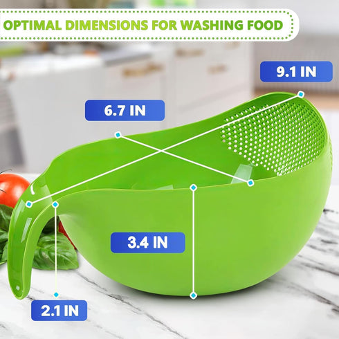 Rice Strainer with Handle - Lightweight Rice Washer Strainer Bowl with Smart Design for Easy Water Draining, Easy to