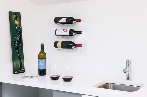 VintageView Vino Pins, Acrylic Wall Mounted Wine Bottle Rack for Wood Surfaces, Stylish Modern Wine Storage with Label
