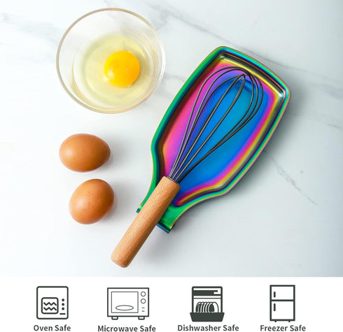 Rainbow Stainless Steel Spoon Rest for Kitchen Counter, Large Utensil Holder, Dishwasher Safe Kitchen Accessories