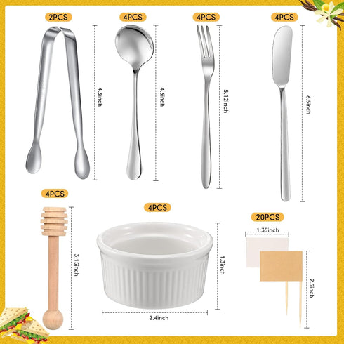 Charcuterie Board Accessories Utensils Cheese Butter Spreader Knives Set Include Serving Tongs, Knives, Spoons, Forks, Toothpick Flags, Honey Dippers, Bowl for Christmas Pastry Making (Silver) by Lounsweer