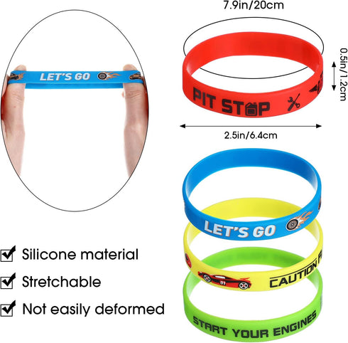 Skylety 24 Pack Race Car Party Favors, Race Car Silicone Bracelets, Racing Checkered Flag Wristbands for Birthday Party