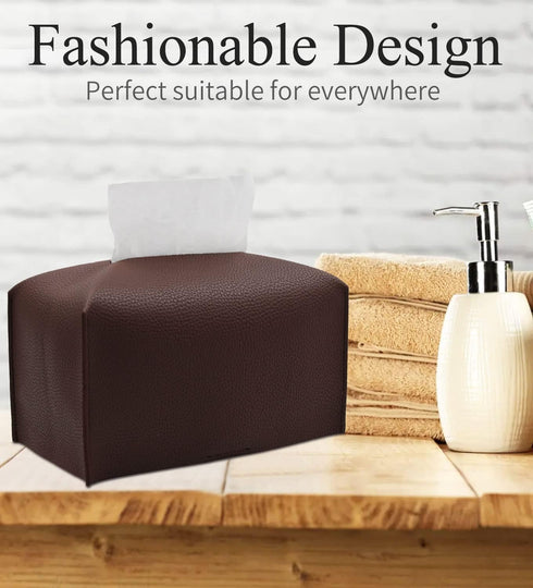 Livelab Dark Brown Tissue Box Cover, Rectangular PU Leather Tissue Box Case Organizer for Vanity, Night Stands, Office