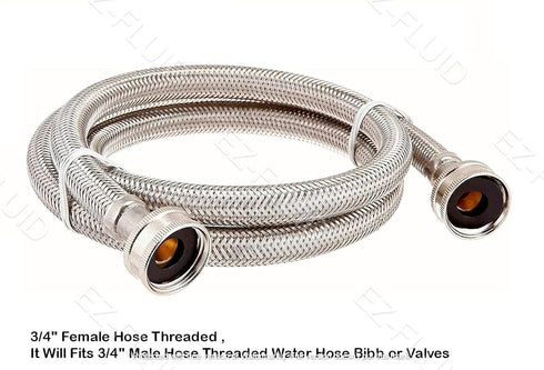 EZ-Fluid 60" Portable Washing Machine Supply Hose, Burst Proof Braided Stainless Steel Connector, 1 PC