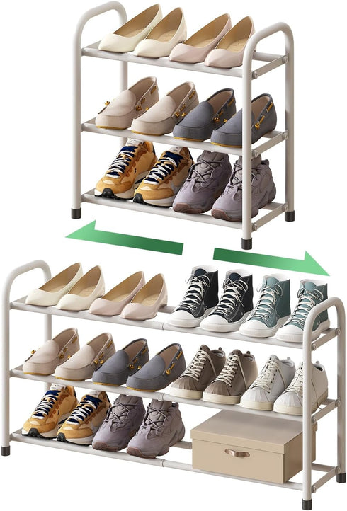 kiplant White Shoe Rack for Closet, 3-Tier Expandable Shoe Organizer for Closet, Metal