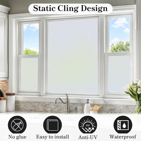 DUOFIRE Privacy Window Film Frosted Glass Film Matte White Static Cling Glass Film No Glue Anti-UV Window Sticker Non Adhesive for Privacy Office Meeting Room Bathroom Living Room DS001W 11.8x78.7in