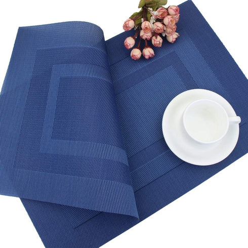 PIGCHCY Washable Vinyl Placemats, Elegant Durable Table Mats Set of 4 (18 x 12 inches, Navy Blue)