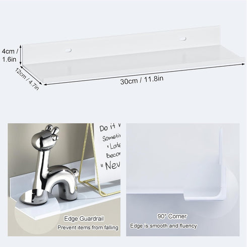 2 Pack, 40cm, HNVNER Adhesive Shower Shelves for Wall White Metal Shower Caddy Waterproof Bathroom Floating Shelves