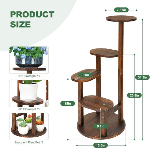 4 Tier Tall Plant Stand Indoor, Wood Corner Plant Shelf for Multiple Plants, Sturdy Oval Tiered Flower Pot Holder