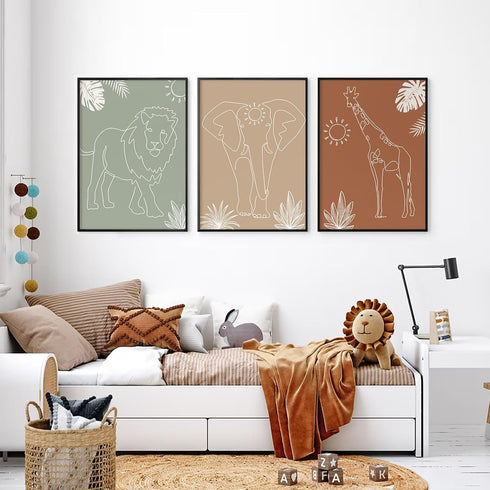 Youillne 16x24 Inch Set 3 Safari Nursery Wall Art Pictures Baby Animal Canvas Wall Decor Boho Jungle Wall Art Kids