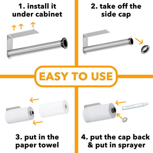 SpaceAid SprayNeat Paper Towel Holder with Spray Bottle, Under Cabinet Paper Towels Holders with Sprayer Inside Center