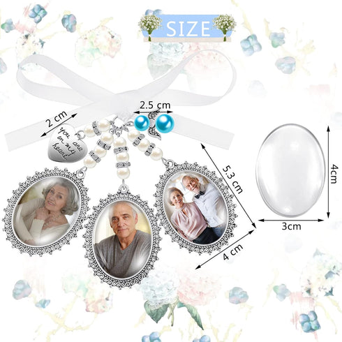 Wedding Bouquet Charm - Bridal Lacy Oval Photo Charm for Wedding Memory, Memorial Bride Angel Pendant for Bridal Shower