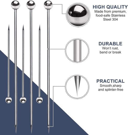 8" Stainless Steel Cocktail Picks - Bloody Mary Skewers (Set of 15, 8 inch)