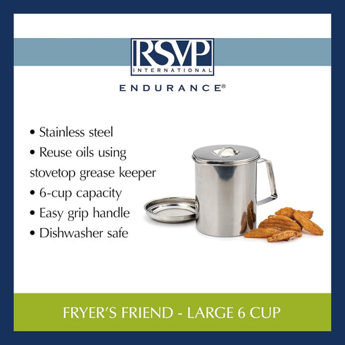 RSVP International Endurance Stainless Steel Fryer's Friend Pot Can, 6 Cup, Includes Mesh Strainer