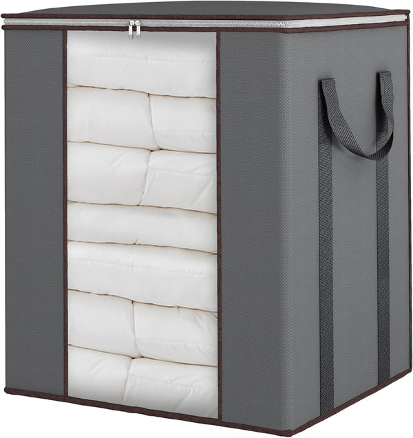 Fixwal Extra Large Blanket Storage Bags, 120L Comforter Storage Bags with Reinforced Handles, Grey