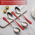 Red Dine Spoons Set, 12 Piece 7.3-Inch Red Handle Silverware Spoon, 18/0 Stainless Steel Flatware