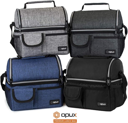 OPUX Lunch Box for Men, Insulated Lunch Bag, Dual Compartment Lunchbox for Work, Leakproof, Dark Gray