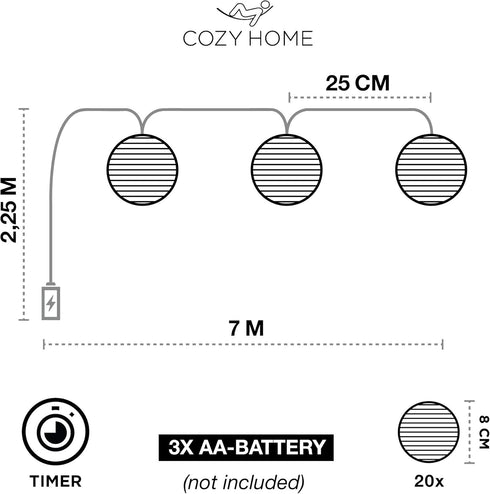 Cobus CozyHome 20 outdoor battery operated lights + remote | battery lights | LED string lights outdoor led string