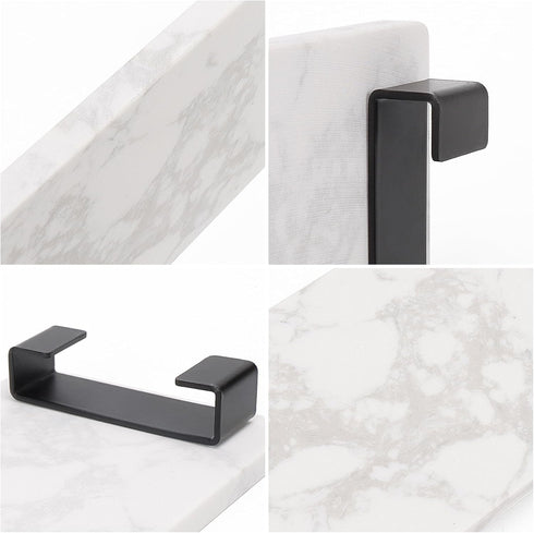 Bathroom Vanity Tray, White Marble Toilet Tank Tray, Luxurious Small Display Tray for Countertop Accessories (Black,