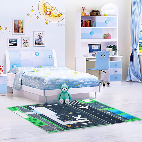 JIFEIFAN 47''/63'' Kids Bedroom Carpet Kids Rug for Playroom, Creative Airport Fun Rug, Soft Kid Play MatCute Kid Room