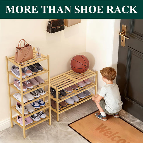 2-Tier, Closet, Smiry Bamboo Shoe Rack Stackable Wooden Shoe Organizer for Entryway & Free Standing Wood Shoe Storage