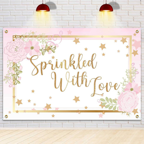 Sprinkled with Love Backdrop Banner, Baby Shower Party Decorations for Boy Girl, 6x4ft