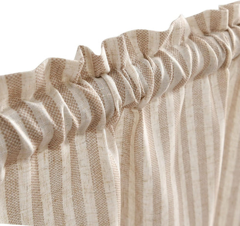 Vangao Stripe Farmhouse Kitchen Curtains 24 Inch Length Linen Blend Cafe Curtains, Semi-Sheer Small Window Treatments