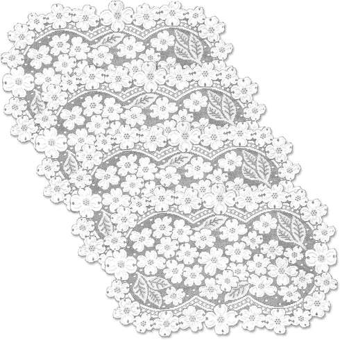 Heritage Lace Dogwood 14x19 White Placemat - Set of 4
