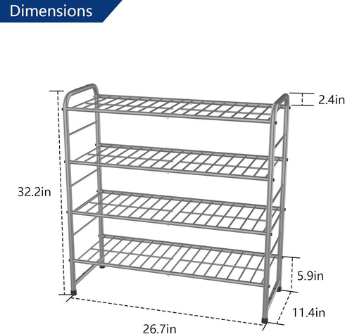 4-Tier Expandable Adjustable Shoe Organizer - Silver Wire Grid Storage Shelf