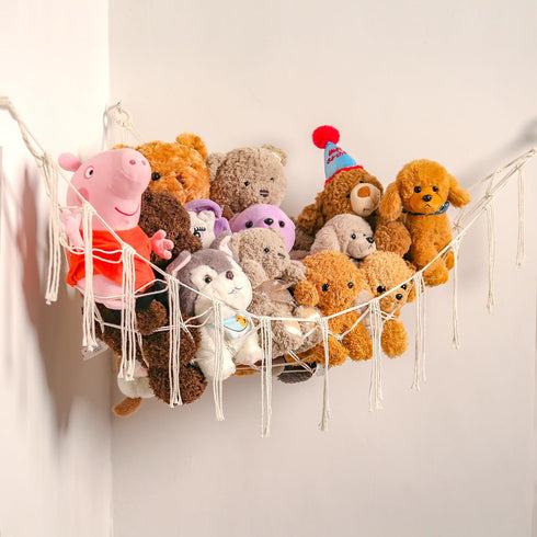 YKBU Hammock Stuffed Animals Corner Hanging Net Macrame Stuffed Animal Storage Plush Toy Holder Toy Organizer for Boho