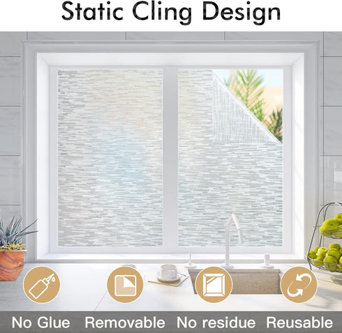 Haton Window Privacy Film, Frosted Glass Static Cling Sun Heat Blocking Window Clings, Non Adhesive 23.6" x 78.7"