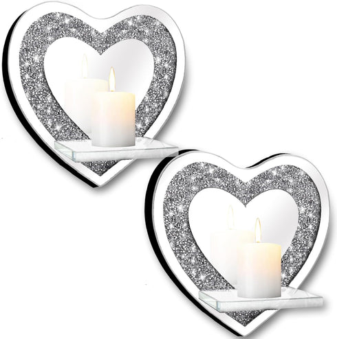 ZOLAPI Set of 2 Crystal Crush Diamond Candle Sconces, Gorgeous Silver Mirrored