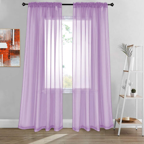 DONREN 2 Panels Lilac Purple Solid Color Sheer Curtains, Elegant Rod Pocket Voile Drapes for Living Room Bedroom (52X72