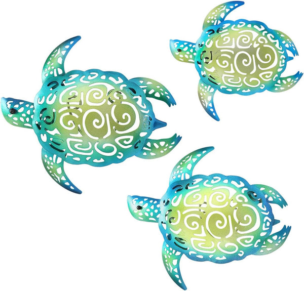 YOUIN Set of 3 Metal Sea Turtle Beach Theme Wall Art Decorations for Indoor Outdoor Bathroom Garden