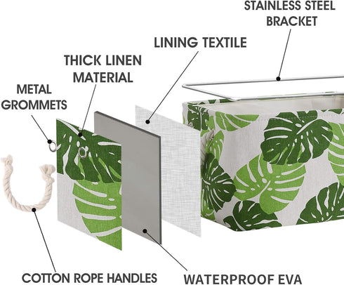 Storage Cubes - 4 Pack Storage Bins for Organizing Toys and Clothes, White and Green with Rope Handles