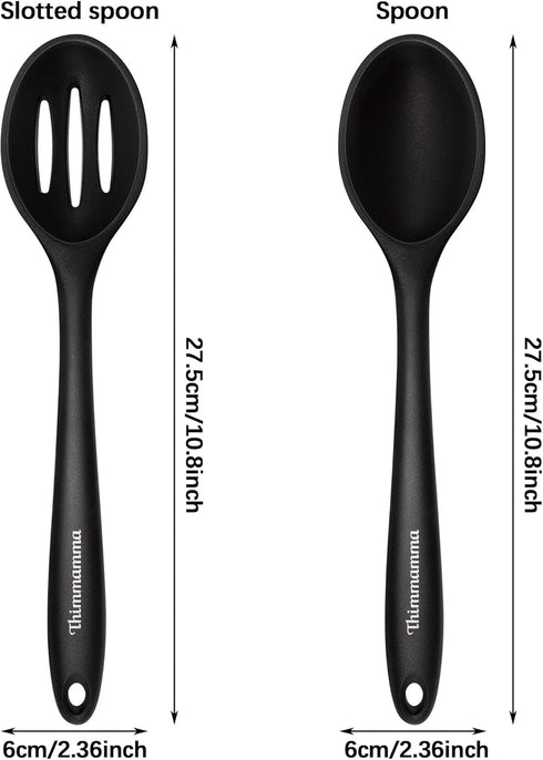 Silicone Cooking Spoon 4 Pack - Nonstick Kitchen Spoons for Cooking, Slotted and Solid Serving Spoon, Heat Resistant