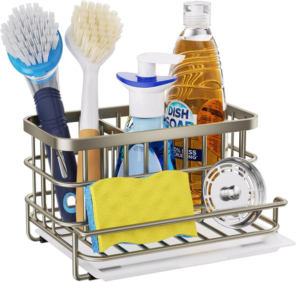 HapiRm Kitchen Sink Caddy Organizer - Versatile Sponge Holder with Drain Tray,