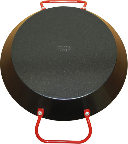 IMUSA USA 10" Carbon Steel Coated Nonstick Paella Pan, Black, Red Handles by Imusa