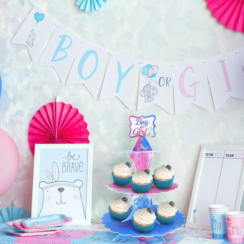 Gender Reveal Cupcake Stand, 3 Tier Cardboard Cake Stand for Blue and Pink Party Decorations