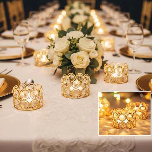 Pack 20 Home(20pcs, of Gold Crystal Tea Lamp Candlesticks Bowl Tealight Candle Holders Decoration Jewelry Votive
