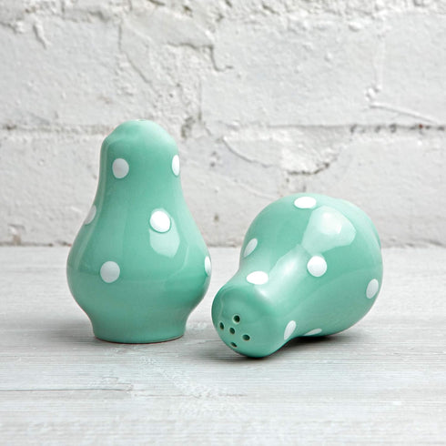 City to Cottage Ceramic Salt and Pepper Shakers Set - Handcrafted Turquoise Blue Polka Dot Spice Shakers