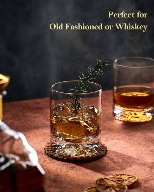 JBHO Hand Blown Crystal Double Old Fashioned Cocktail Glasses, Set of 2, Perfect Size for Oversized Ice Cubes