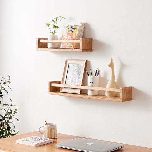 Rack,16 Inch Oak Nursery Shelves, Natural Wood Nursery Floating Shelves for Wall Mounted, Wall Bookshelf for Bedroom